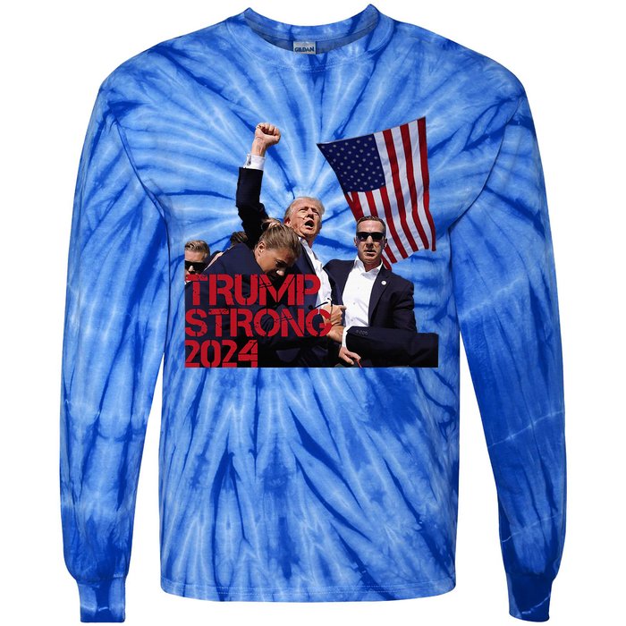 Trump 2024 Strong Fist Hand Us Vote Tie-Dye Long Sleeve Shirt