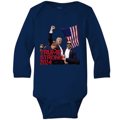 Trump 2024 Strong Fist Hand Us Vote Baby Long Sleeve Bodysuit