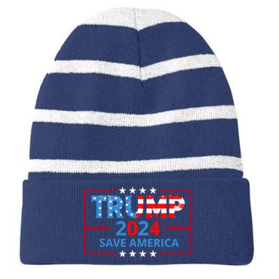 Trump 2024 Save America Trump 2024 Striped Beanie with Solid Band