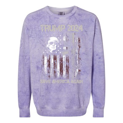 Trump 2024 Save America Again Usa Flag Gun Patriotic Gift Colorblast Crewneck Sweatshirt