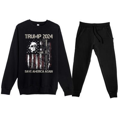 Trump 2024 Save America Again Usa Flag Gun Patriotic Gift Premium Crewneck Sweatsuit Set