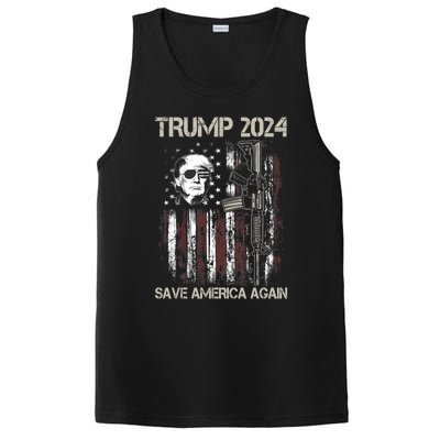 Trump 2024 Save America Again Usa Flag Gun Patriotic Gift PosiCharge Competitor Tank