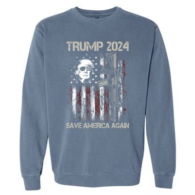 Trump 2024 Save America Again Usa Flag Gun Patriotic Gift Garment-Dyed Sweatshirt