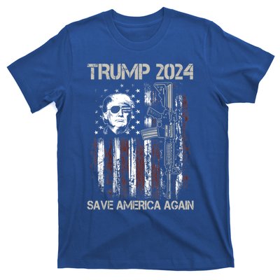 Trump 2024 Save America Again Usa Flag Gun Patriotic Gift T-Shirt