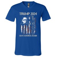 Trump 2024 Save America Again Usa Flag Gun Patriotic Gift V-Neck T-Shirt