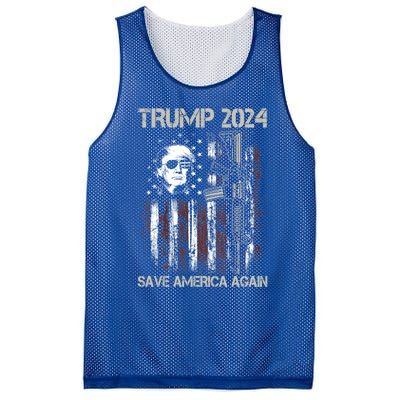 Trump 2024 Save America Again Usa Flag Gun Patriotic Gift Mesh Reversible Basketball Jersey Tank