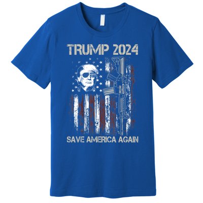 Trump 2024 Save America Again Usa Flag Gun Patriotic Gift Premium T-Shirt