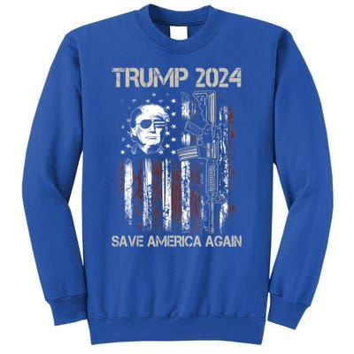 Trump 2024 Save America Again Usa Flag Gun Patriotic Gift Tall Sweatshirt