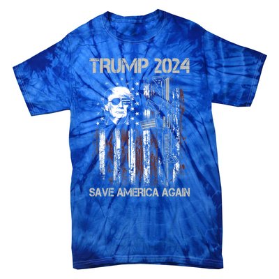 Trump 2024 Save America Again Usa Flag Gun Patriotic Gift Tie-Dye T-Shirt