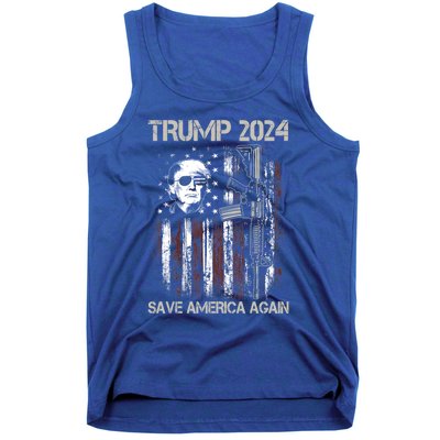 Trump 2024 Save America Again Usa Flag Gun Patriotic Gift Tank Top