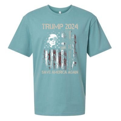 Trump 2024 Save America Again Usa Flag Gun Patriotic Gift Sueded Cloud Jersey T-Shirt