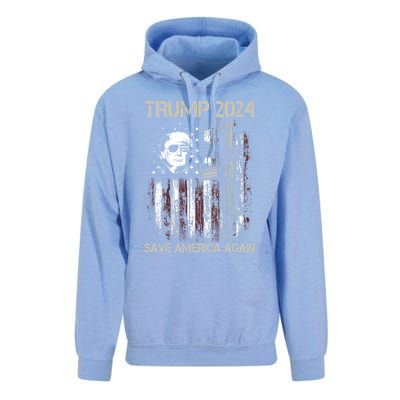 Trump 2024 Save America Again Usa Flag Gun Patriotic Gift Unisex Surf Hoodie