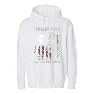 Trump 2024 Save America Again Usa Flag Gun Patriotic Gift Garment-Dyed Fleece Hoodie