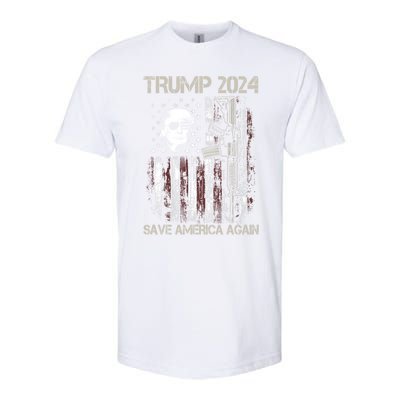 Trump 2024 Save America Again Usa Flag Gun Patriotic Gift Softstyle CVC T-Shirt