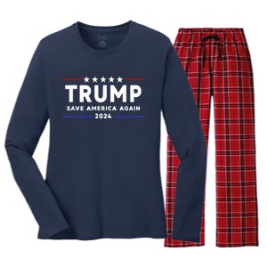 Trump 2024 Save America Save America Again Trump Women's Long Sleeve Flannel Pajama Set 