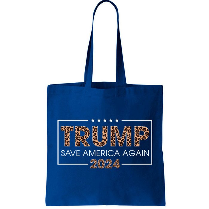 Trump 2024 Save America Again Leopard Print Gift Cute Gift Tote Bag