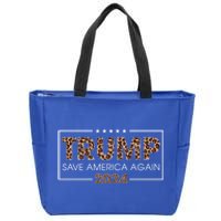 Trump 2024 Save America Again Leopard Print Gift Cute Gift Zip Tote Bag