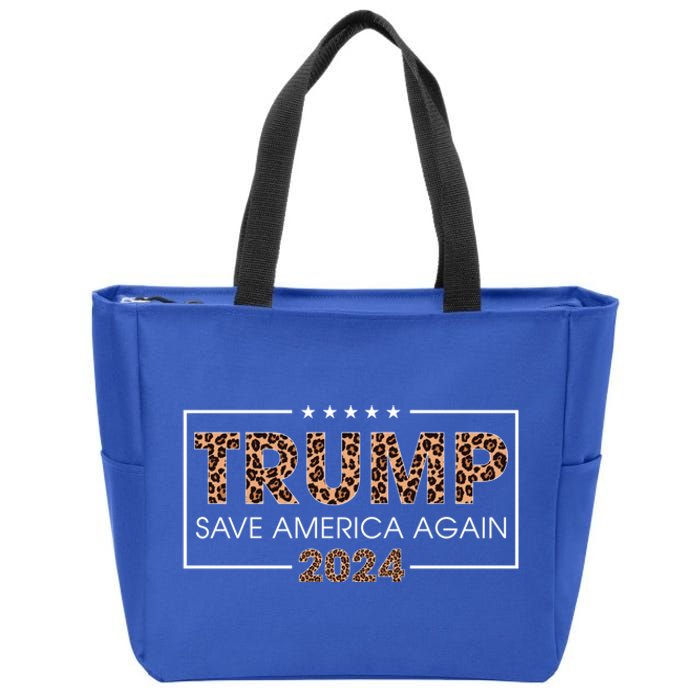 Trump 2024 Save America Again Leopard Print Gift Cute Gift Zip Tote Bag