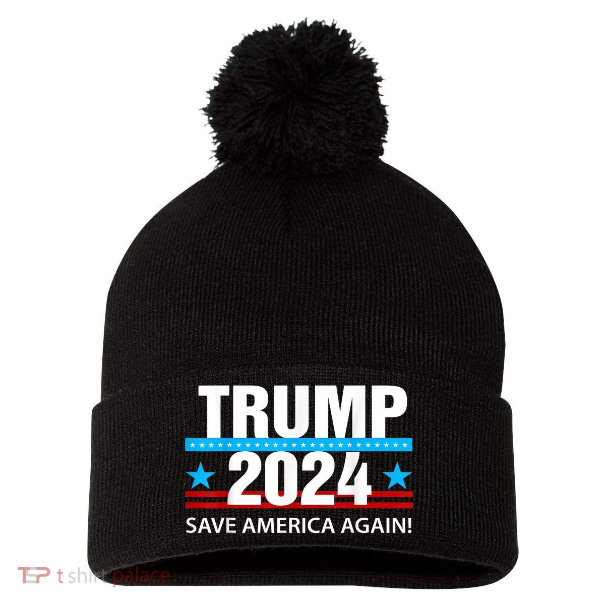 TRUMP 2024 Save America Again Pro Trump Pom Pom 12in Knit Beanie