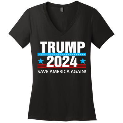 TRUMP 2024 Save America Again Pro Trump Women's V-Neck T-Shirt
