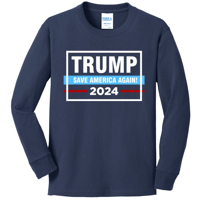 Trump 2024 Save America Again Kids Long Sleeve Shirt