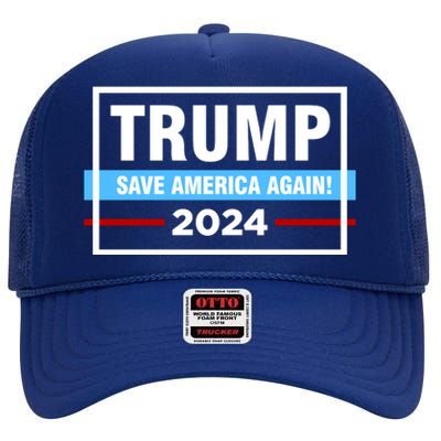 Trump 2024 Save America Again High Crown Mesh Back Trucker Hat