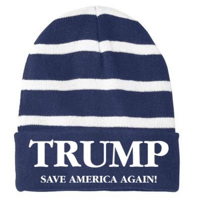 Trump 2024 Save America Again Striped Beanie with Solid Band