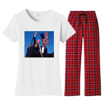 Trump 2024 Stay Strong Fist Pump Rally Secret Service Flag Women's Flannel Pajama Set