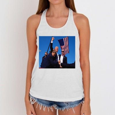 Trump 2024 Stay Strong Fist Pump Rally Secret Service Flag Women's Knotted Racerback Tank