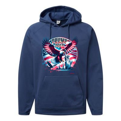 Trump 2024 Statue Of Liberty Eagle Freedom Performance Fleece Hoodie