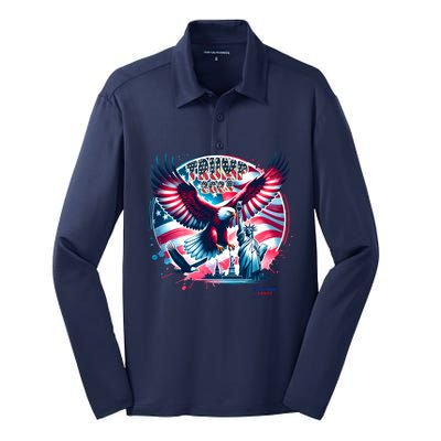 Trump 2024 Statue Of Liberty Eagle Freedom Silk Touch Performance Long Sleeve Polo