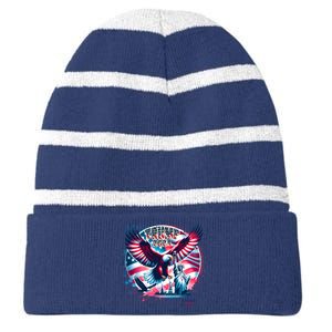 Trump 2024 Statue Of Liberty Eagle Freedom Striped Beanie with Solid Band