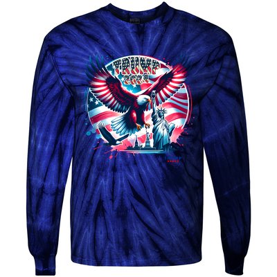 Trump 2024 Statue Of Liberty Eagle Freedom Tie-Dye Long Sleeve Shirt