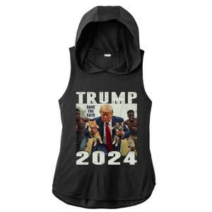 Trump 2024 Save The Cats Saying Debate Ladies PosiCharge Tri-Blend Wicking Draft Hoodie Tank