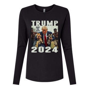 Trump 2024 Save The Cats Saying Debate Womens Cotton Relaxed Long Sleeve T-Shirt