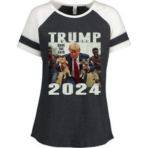 Trump 2024 Save The Cats Saying Debate Enza Ladies Jersey Colorblock Tee