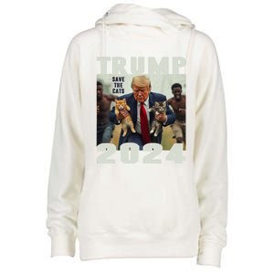 Trump 2024 Save The Cats Saying Debate Womens Funnel Neck Pullover Hood