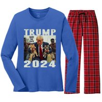 Trump 2024 Save The Cats Saying Debate Women's Long Sleeve Flannel Pajama Set 