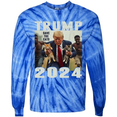 Trump 2024 Save The Cats Saying Debate Tie-Dye Long Sleeve Shirt