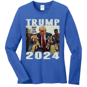 Trump 2024 Save The Cats Saying Debate Ladies Long Sleeve Shirt