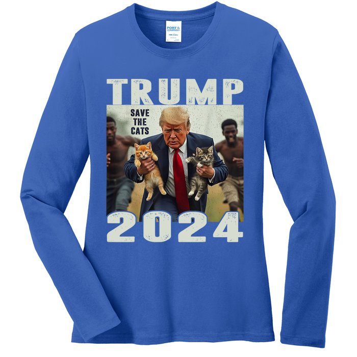 Trump 2024 Save The Cats Saying Debate Ladies Long Sleeve Shirt