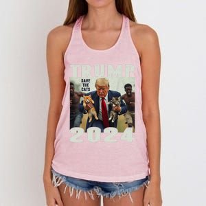 Trump 2024 Save The Cats Saying Debate Women's Knotted Racerback Tank