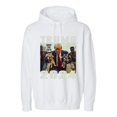 Trump 2024 Save The Cats Saying Debate Garment-Dyed Fleece Hoodie