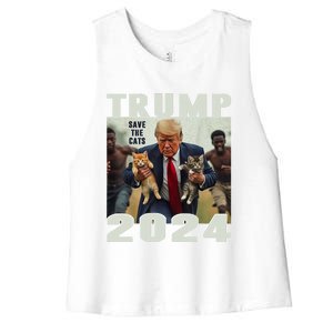 Trump 2024 Save The Cats Saying Debate Women's Racerback Cropped Tank