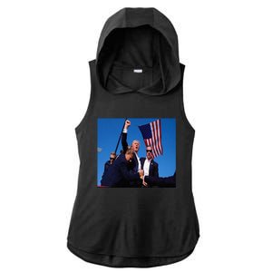 Trump 2024 Stay Strong Fist Pump Rally Secret Service Flag Ladies PosiCharge Tri-Blend Wicking Draft Hoodie Tank