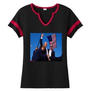 Trump 2024 Stay Strong Fist Pump Rally Secret Service Flag Ladies Halftime Notch Neck Tee