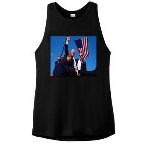 Trump 2024 Stay Strong Fist Pump Rally Secret Service Flag Ladies PosiCharge Tri-Blend Wicking Tank