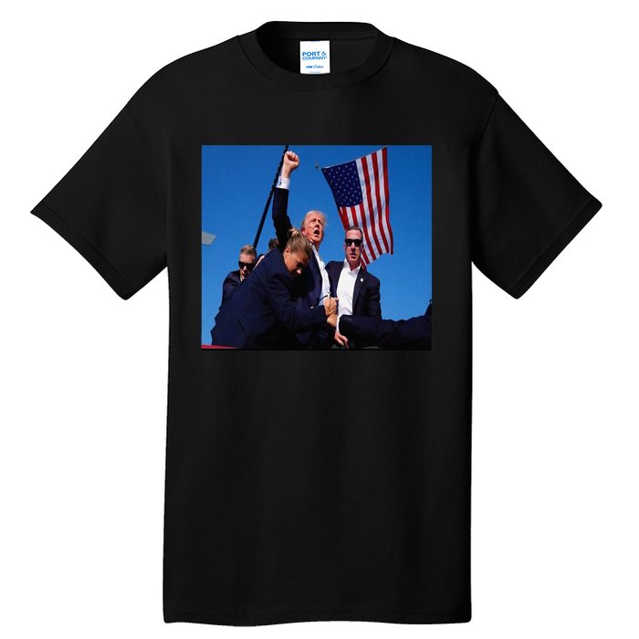 Trump 2024 Stay Strong Fist Pump Rally Secret Service Flag Tall T-Shirt