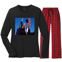 Trump 2024 Stay Strong Fist Pump Rally Secret Service Flag Women's Long Sleeve Flannel Pajama Set 