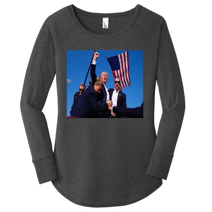 Trump 2024 Stay Strong Fist Pump Rally Secret Service Flag Women's Perfect Tri Tunic Long Sleeve Shirt